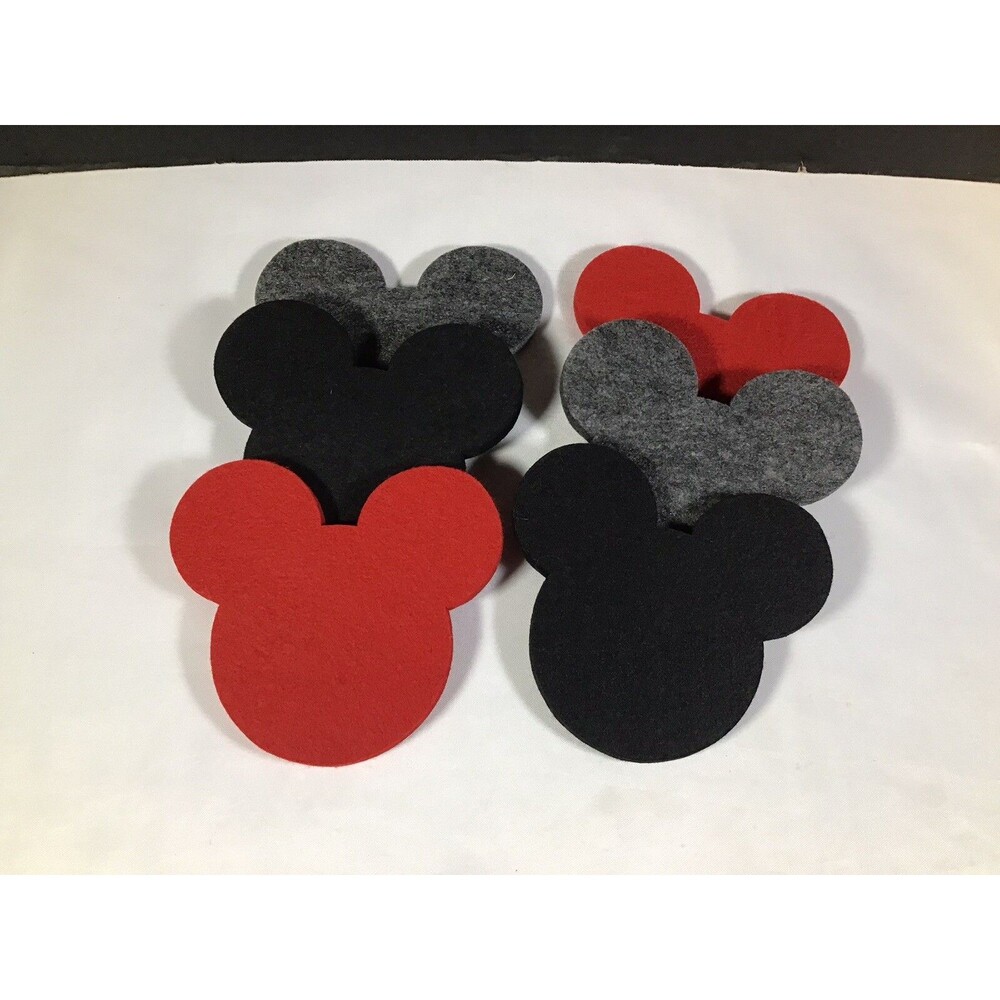 Ethan Allen 2016 Disney Mickey Mouse Icon Felt Coaster Set Red Black Gray 6 qty